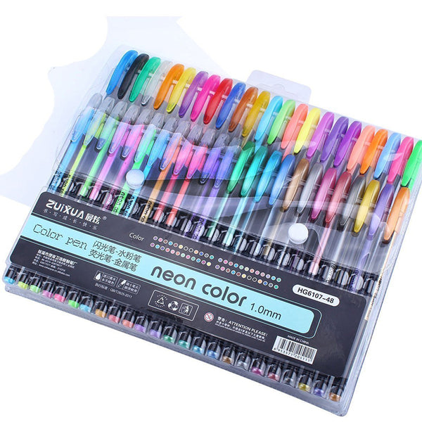 48pcs Colors Glitter Sketch Drawing Color Pen Markers Gel Pens Set Refill Rollerball Pastel Neon Marker Office School Stationery Gel Pens - Shopsteria