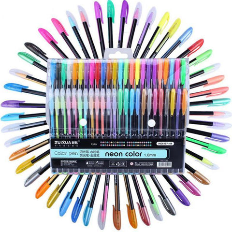 48pcs Colors Glitter Sketch Drawing Color Pen Markers Gel Pens Set Refill Rollerball Pastel Neon Marker Office School Stationery Gel Pens - Shopsteria