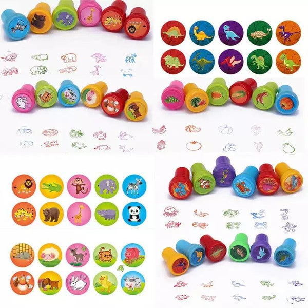 10pcs/Set Children Toy Stamps Cartoon Animals Fruits Kids Seal For Scrapbooking Stamper DIY Scrapbook Cartoon Stamper Toys - Shopsteria