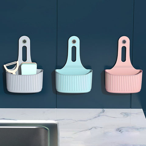 Wall-mounted Hanging Bag Kitchen Sink Sponge Storage Hanging Basket Adjustable Snap Button Type Drain Rack Faucet Storage Basket Bathroom Item Holder - Shopsteria