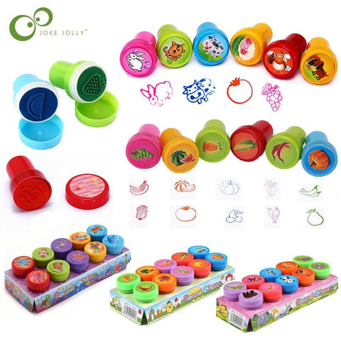 10pcs/Set Children Toy Stamps Cartoon Animals Fruits Kids Seal For Scrapbooking Stamper DIY Scrapbook Cartoon Stamper Toys - Shopsteria