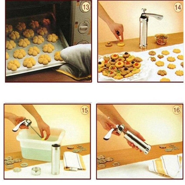 Hot Manual Cookie Press Stamps Set Baking Tools 24 In 1 With 4 Nozzles 20 Cookie Molds Biscuit Maker Cake Decorating Extruder DIY Home Professional - Shopsteria007