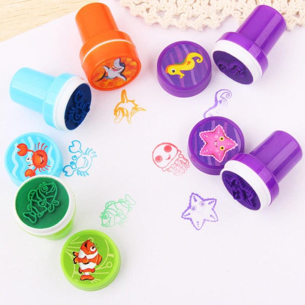 10pcs/Set Children Toy Stamps Cartoon Animals Fruits Kids Seal For Scrapbooking Stamper DIY Scrapbook Cartoon Stamper Toys - Shopsteria