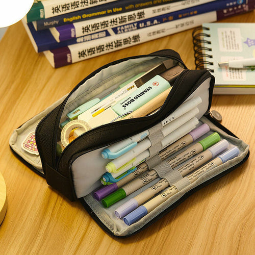 Large Capacity Pencil Case 3 Compartment Pouch Pen Bag for School - Shopsteria