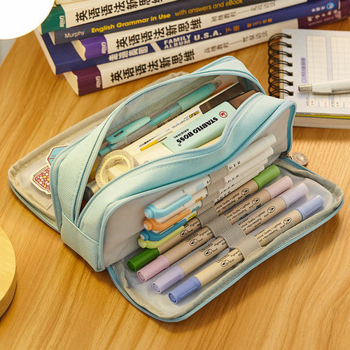 Large Capacity Pencil Case 3 Compartment Pouch Pen Bag for School - Shopsteria