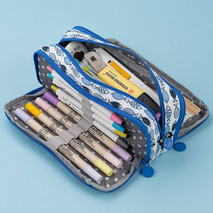 Large Capacity Pencil Case 3 Compartment Pouch Pen Bag for School - Shopsteria