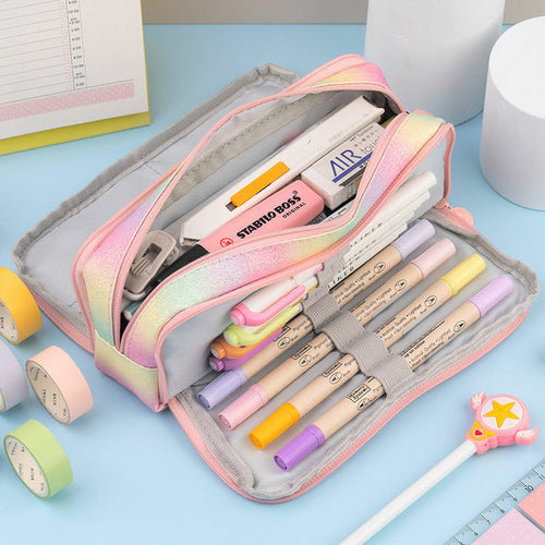 Large Capacity Pencil Case 3 Compartment Pouch Pen Bag for School - Shopsteria