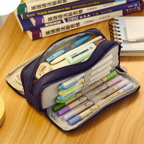 Large Capacity Pencil Case 3 Compartment Pouch Pen Bag for School - Shopsteria