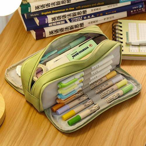 Large Capacity Pencil Case 3 Compartment Pouch Pen Bag for School - Shopsteria