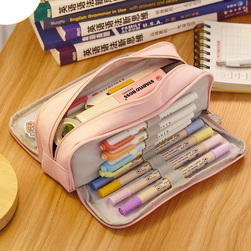 Large Capacity Pencil Case 3 Compartment Pouch Pen Bag for School - Shopsteria