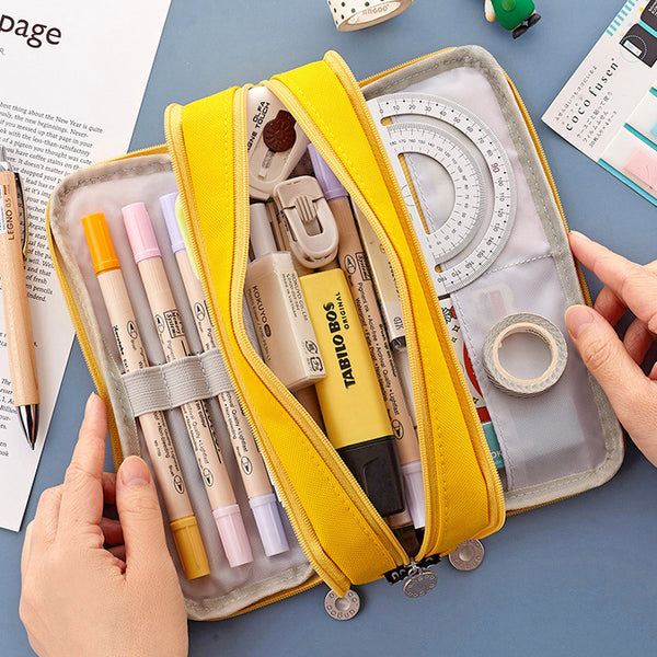 Large Capacity Pencil Case 3 Compartment Pouch Pen Bag for School - Shopsteria