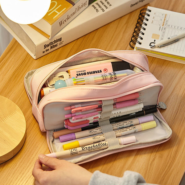 Large Capacity Pencil Case 3 Compartment Pouch Pen Bag for School - Shopsteria