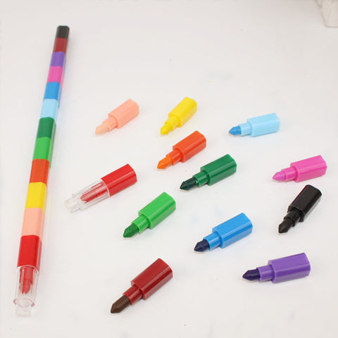 Creative Blocks Painting Crayon 12Colors Drawing Coloring Pens School Kids Writing Pens Stationery Supply A18 Colored Pencils - Shopsteria