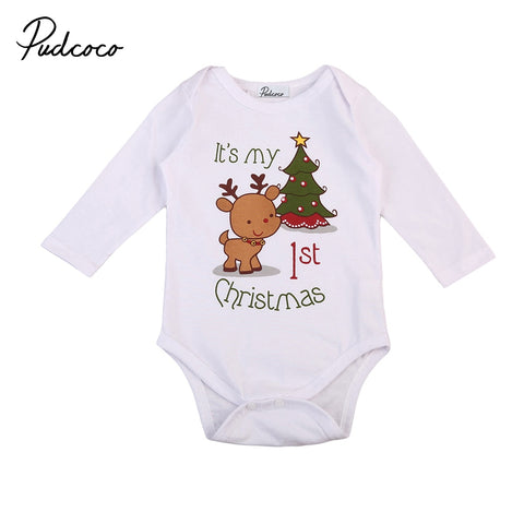 Baby romper newborn infant baby boys girls Christmas tree print long sleeves - Shopsteria