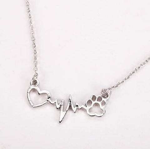 Pets Dogs Cats Footprints Paw Heart Chain Pendant Necklace - Shopsteria