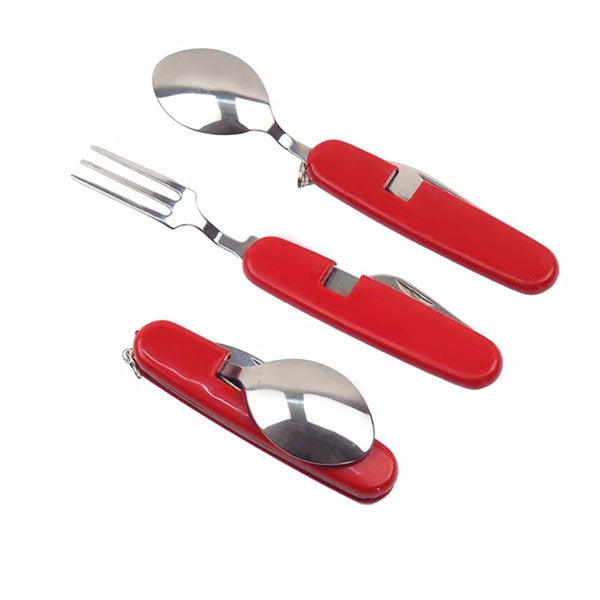 Foldable Multifunction Stainless Steel Spoon/Fork/Knife/Bottle Opener - Shopsteria