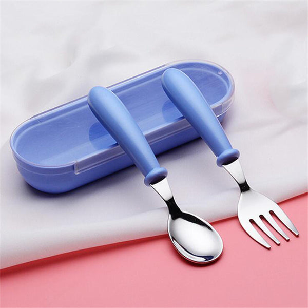 Baby Gadgets Tableware Set Children Utensil Stainless Steel Toddler Feeding Spoon Fork - Shopsteria