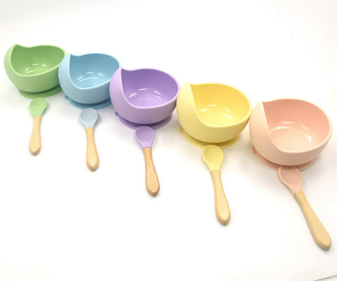 Baby Silicone Tableware Water Bowl Spoon Set - Food Bowl Baby Feeding Tableware - Shopsteria