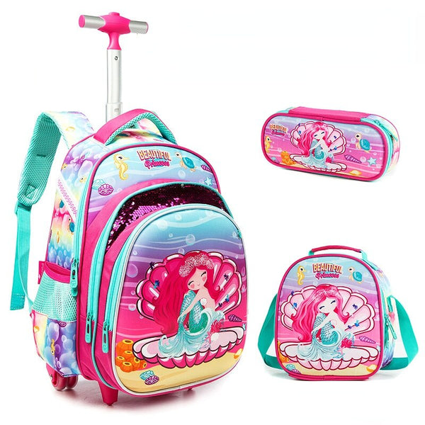 School Bags Kawaii Trolly Bag Childrens School Backpack Schoolbag Wheeled Backpacks School Children's Backpack with Boy Wheels - Shopsteria