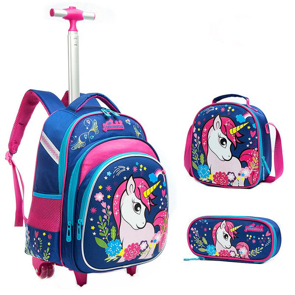 School Bags Kawaii Trolly Bag Childrens School Backpack Schoolbag Wheeled Backpacks School Children's Backpack with Boy Wheels - Shopsteria