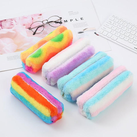 1pcs Color Plush Pencil Case for Girls Cute Cosmetic Bag Pen Bag Stationery Pouch Box Kids Gift Office Supplies - Shopsteria