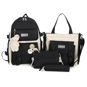 4pcs Backpack for Women Casual Canvas Students School Bags Shoulder Crossbody Bags Large Capacity Handbag with Small Pencil Case - Shopsteria