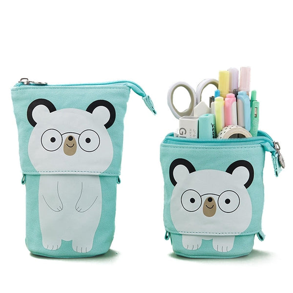 Cute Cat Pattern Retractable Pencil Case School Stationery Bag Pen Cases Canvas High Capacity Pen Holder Gifts for Kids - Shopsteria