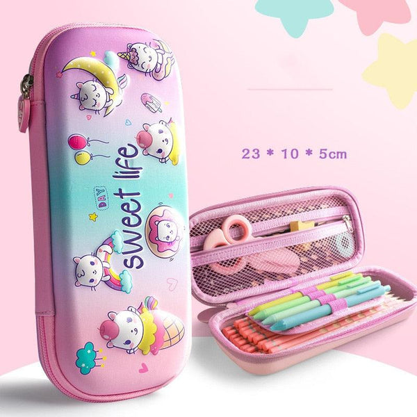 3D unicorn cute pencil case cartoon stationery box girls Color pencil box student pen case school supplies gifts ipad case - Shopsteria