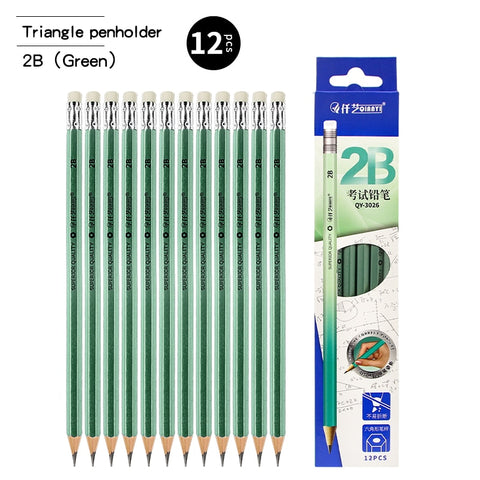 Wooden Lead Pencils  2B/HB With Eraser - 12 pcs - Shopsteria