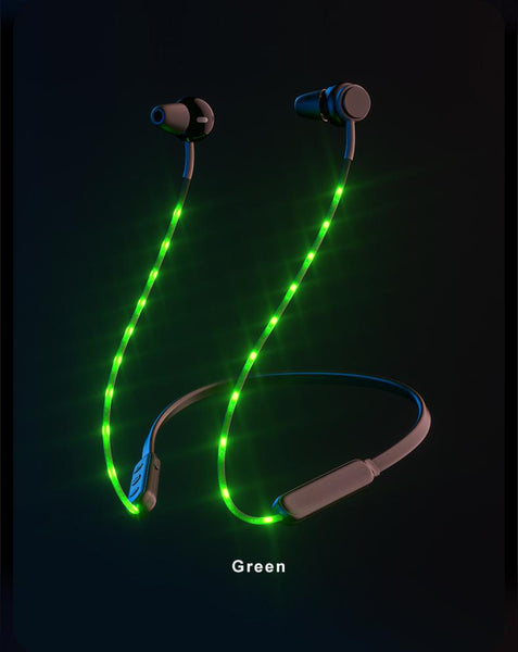 New wireless Bluetooth 5.0 neck style cool glow headphones with microphone sports game headphones noise reduction stereo headset - Shopsteria