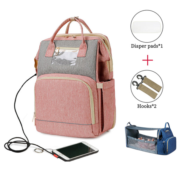 USB Diaper Bags Backpack Baby Bed Crib Bag Large Capacity Insulation Nursing Stroller Bag With Changing Mat - Shopsteria