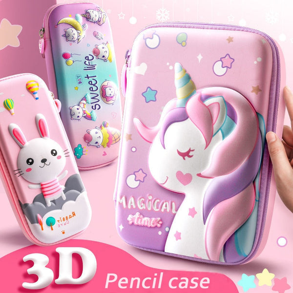 Lovely Pink Unicorn Cartoon 3D Pencil Case Storage Box Pen Bag for School Student Girl Pouch Eraser Holder Stationer - Shopsteria