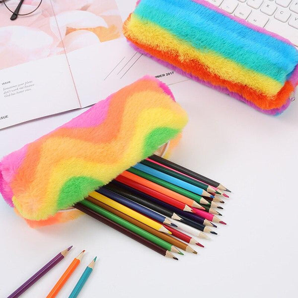 1pcs Color Plush Pencil Case for Girls Cute Cosmetic Bag Pen Bag Stationery Pouch Box Kids Gift Office Supplies - Shopsteria