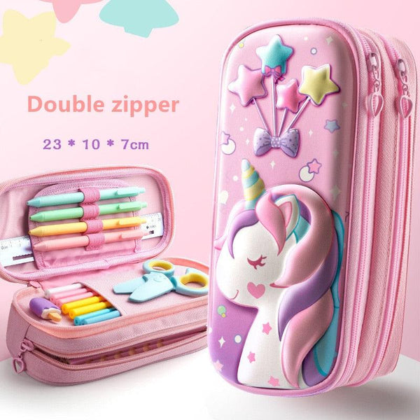 3D unicorn cute pencil case cartoon stationery box girls Color pencil box student pen case school supplies gifts ipad case - Shopsteria