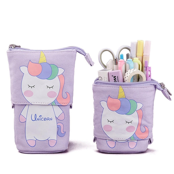 Cute Cat Pattern Retractable Pencil Case School Stationery Bag Pen Cases Canvas High Capacity Pen Holder Gifts for Kids - Shopsteria