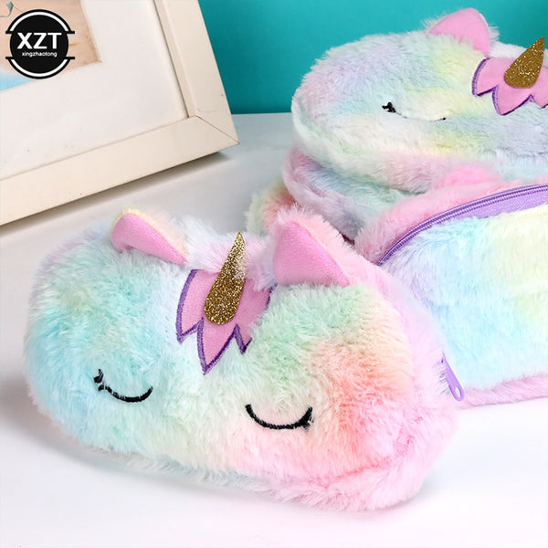 Cute Cartoon Pencil Case Plush Unicorn Stationery Bag Creative Learning Stationery Pencil Case Storage Bag - Shopsteria