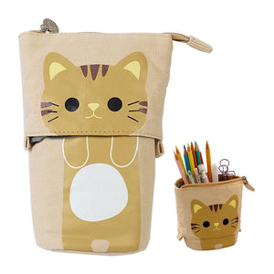 Cute Cat Pattern Retractable Pencil Case School Stationery Bag Pen Cases Canvas High Capacity Pen Holder Gifts for Kids - Shopsteria