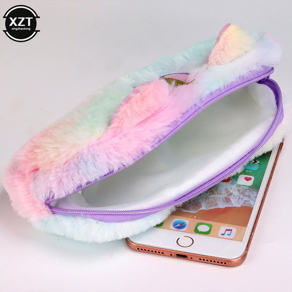 Cute Cartoon Pencil Case Plush Unicorn Stationery Bag Creative Learning Stationery Pencil Case Storage Bag - Shopsteria