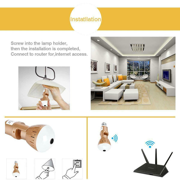 200W  Camera Bulb Lamp light Wireless 2MP HD 360 Degrees Panoramic Light Home Cctv Security Video Surveillance Wifi  Camera - Shopsteria