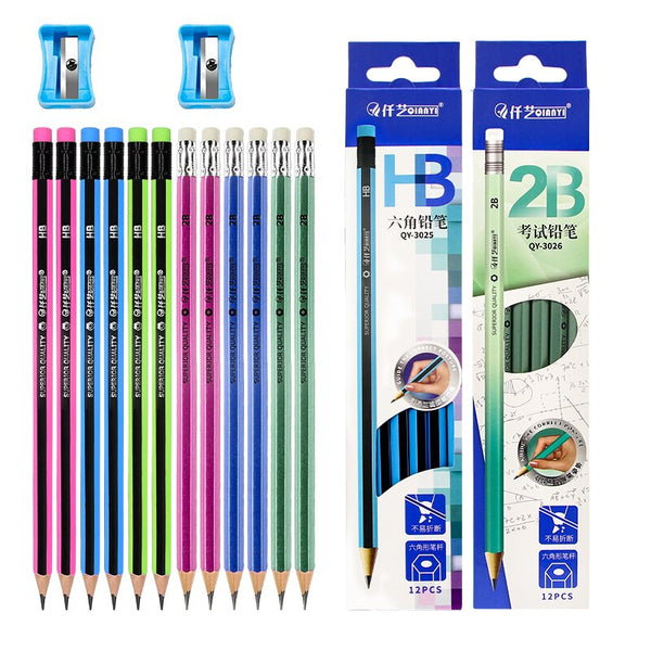 Wooden Lead Pencils  2B/HB With Eraser - 12 pcs - Shopsteria