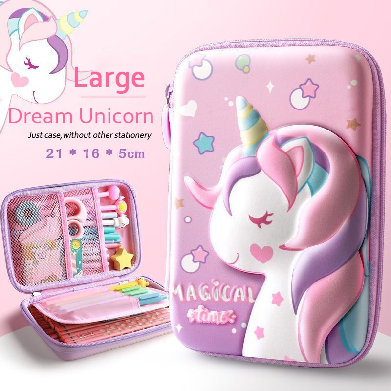 Lovely Pink Unicorn Cartoon 3D Pencil Case Storage Box Pen Bag for School Student Girl Pouch Eraser Holder Stationer - Shopsteria