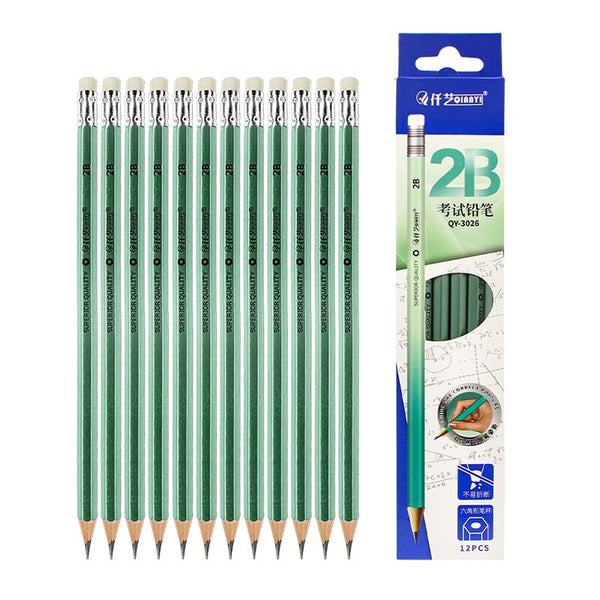 Wooden Lead Pencils  2B/HB With Eraser - 12 pcs - Shopsteria