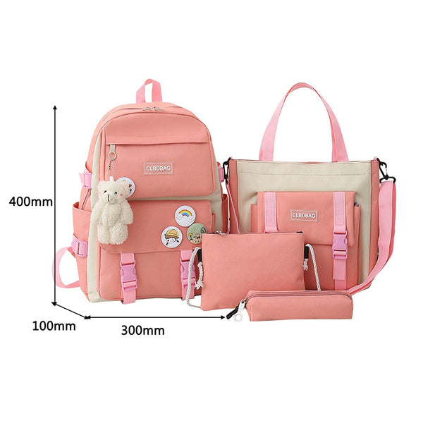 4pcs Backpack for Women Casual Canvas Students School Bags Shoulder Crossbody Bags Large Capacity Handbag with Small Pencil Case - Shopsteria