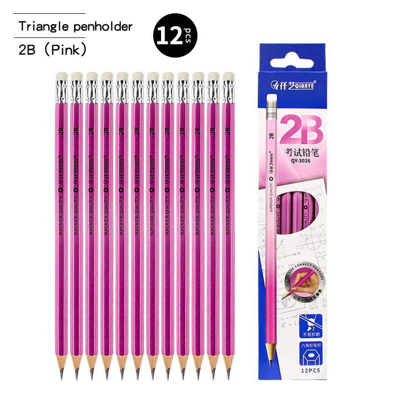 Wooden Lead Pencils  2B/HB With Eraser - 12 pcs - Shopsteria