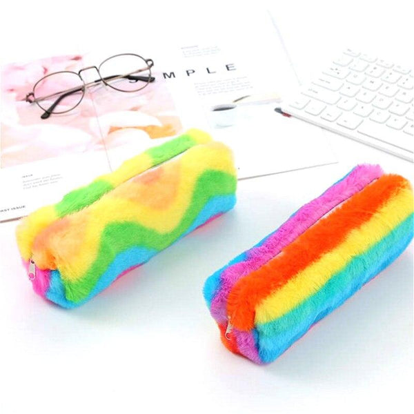 1pcs Color Plush Pencil Case for Girls Cute Cosmetic Bag Pen Bag Stationery Pouch Box Kids Gift Office Supplies - Shopsteria