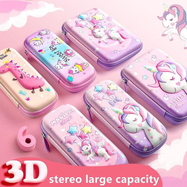 3D unicorn cute pencil case cartoon stationery box girls Color pencil box student pen case school supplies gifts ipad case - Shopsteria