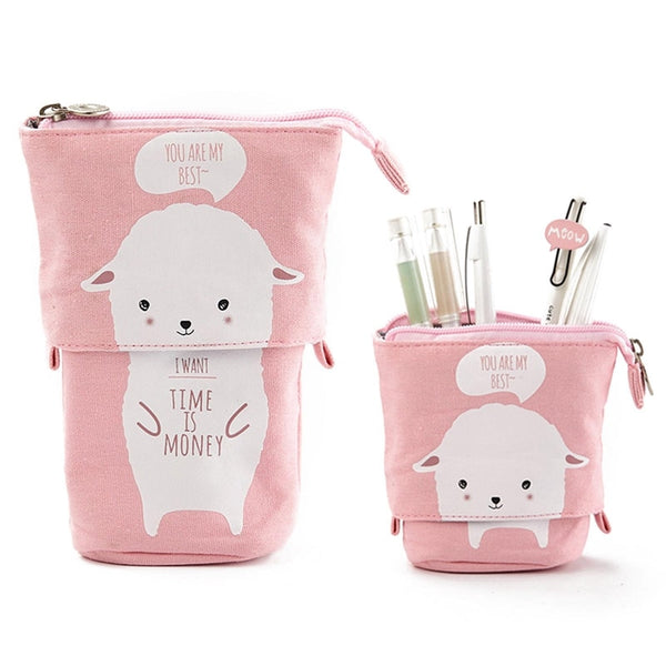 Cute Cat Pattern Retractable Pencil Case School Stationery Bag Pen Cases Canvas High Capacity Pen Holder Gifts for Kids - Shopsteria