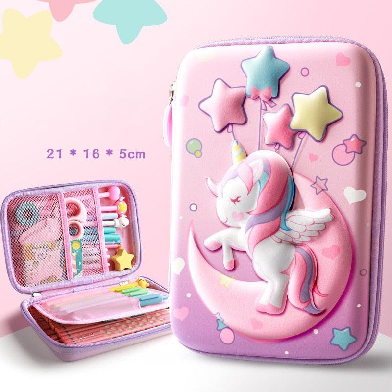 3D unicorn cute pencil case cartoon stationery box girls Color pencil box student pen case school supplies gifts ipad case - Shopsteria