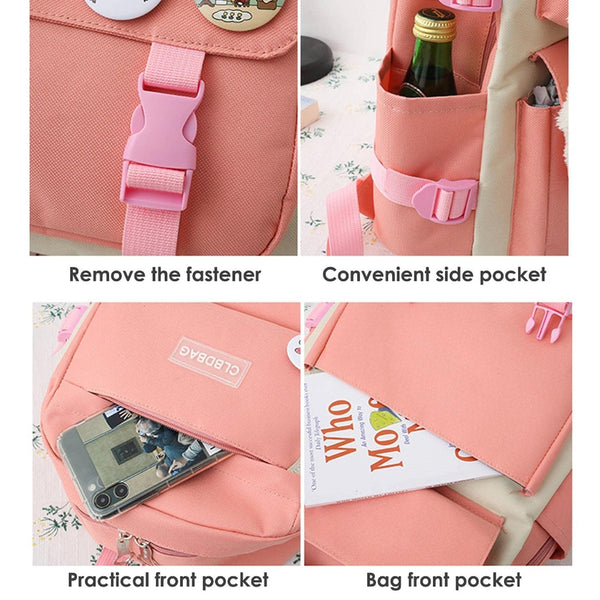 4pcs Backpack for Women Casual Canvas Students School Bags Shoulder Crossbody Bags Large Capacity Handbag with Small Pencil Case - Shopsteria