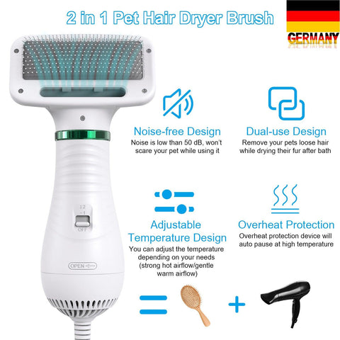 2-In-1 Portable Dog Dryer Dog Hair Dryer And Comb Brush Pet Grooming Cat Hair Comb Dog Fur Blower Low Noise - Shopsteria